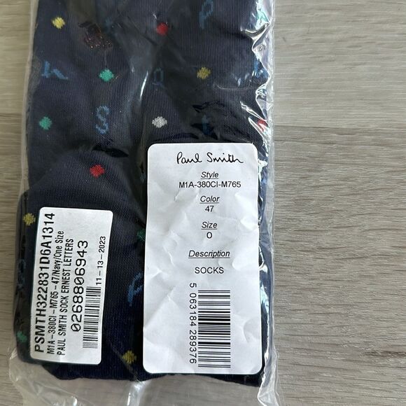 Paul Smith Ernest Letters Crew Socks Navy OS NWT IN PACKAGE - Picture 5 of 6
